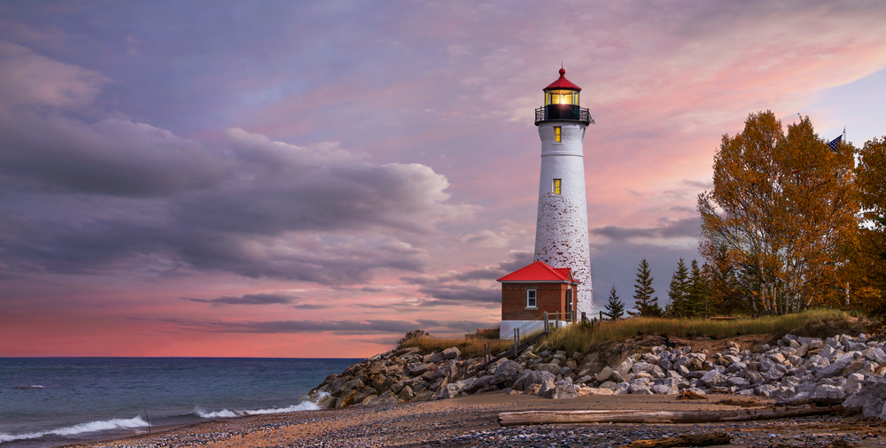 Beautiful Michigan lighthouse in the sunset