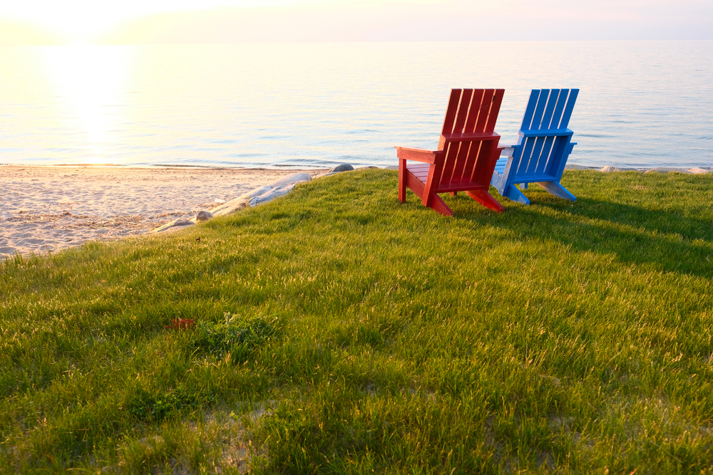 Two chairs on the banks of Lake Huron