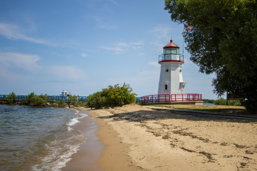 Cheboygan State Park Beach with a lighthouse in the foreground