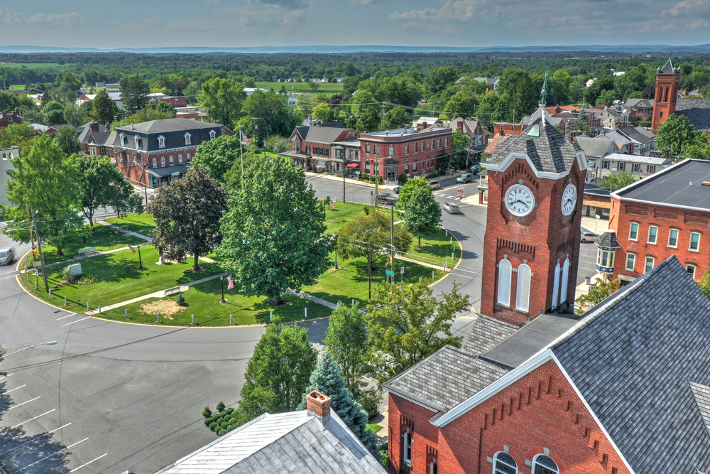 Aerial view of New Oxford one of the small towns in Pennsylvania