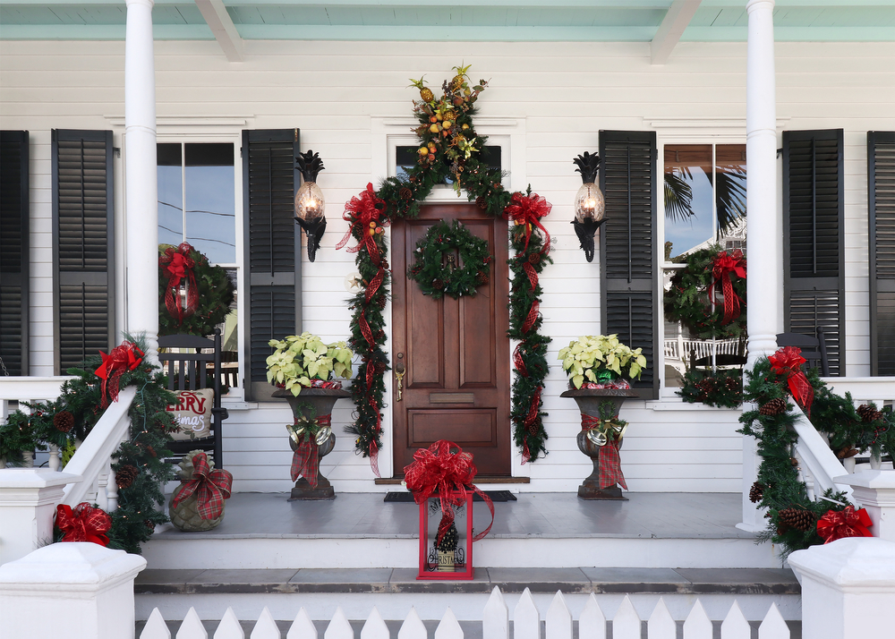 A porch covered in Christmas decoration on Key West