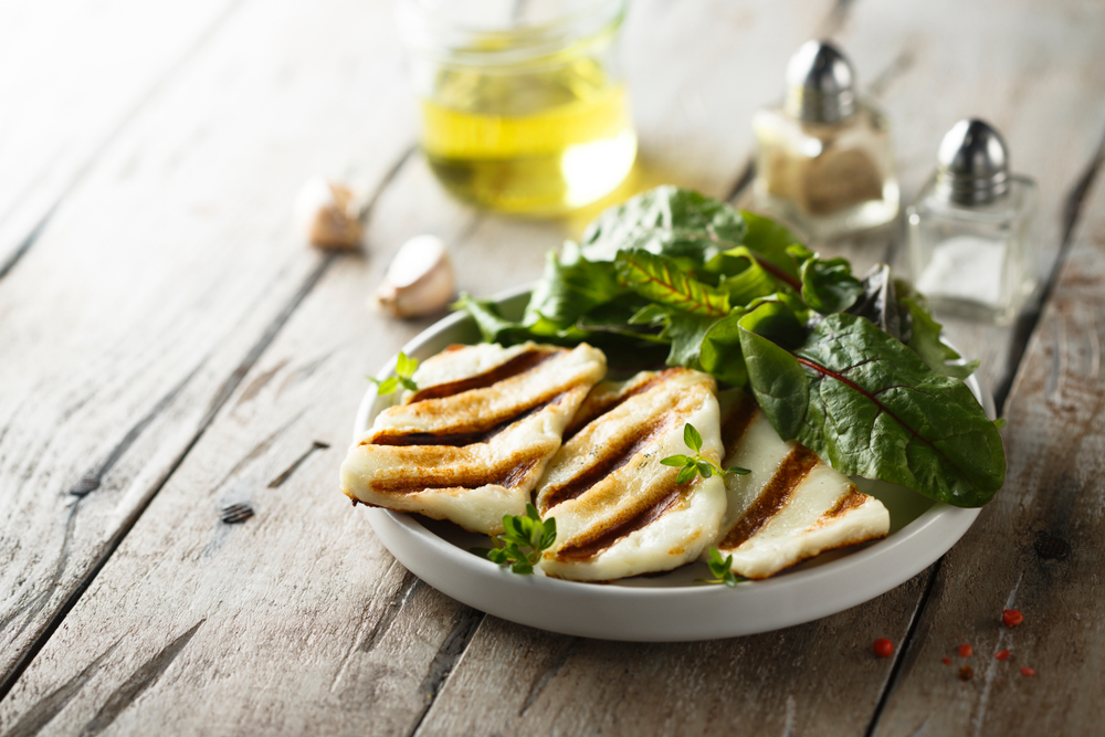 grilled halloumi cheese on white plate