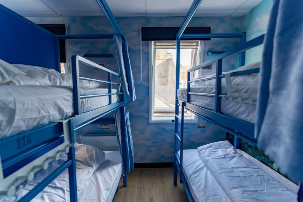 blue dorm room with 4 beds best hostels in london