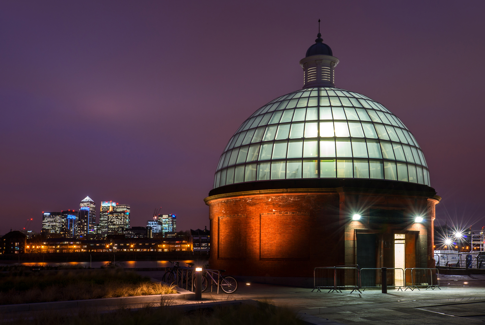 lit up dome building at night