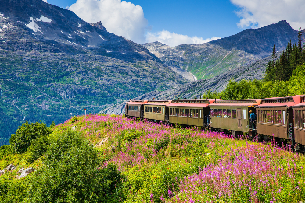 train through a mountain pass