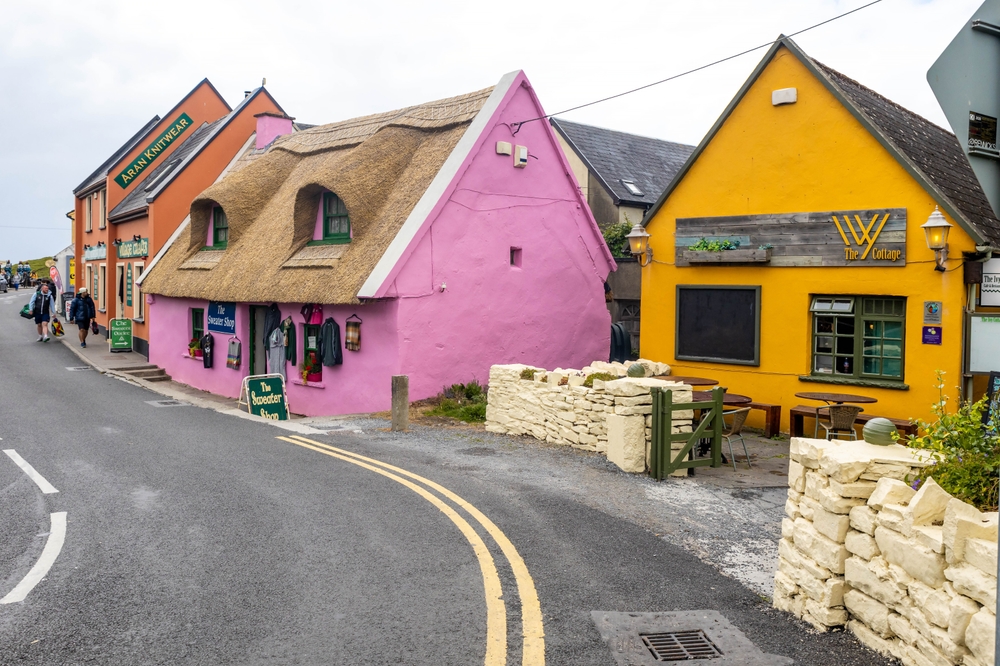 closeup of pink and yellow cottages things to do in doolin