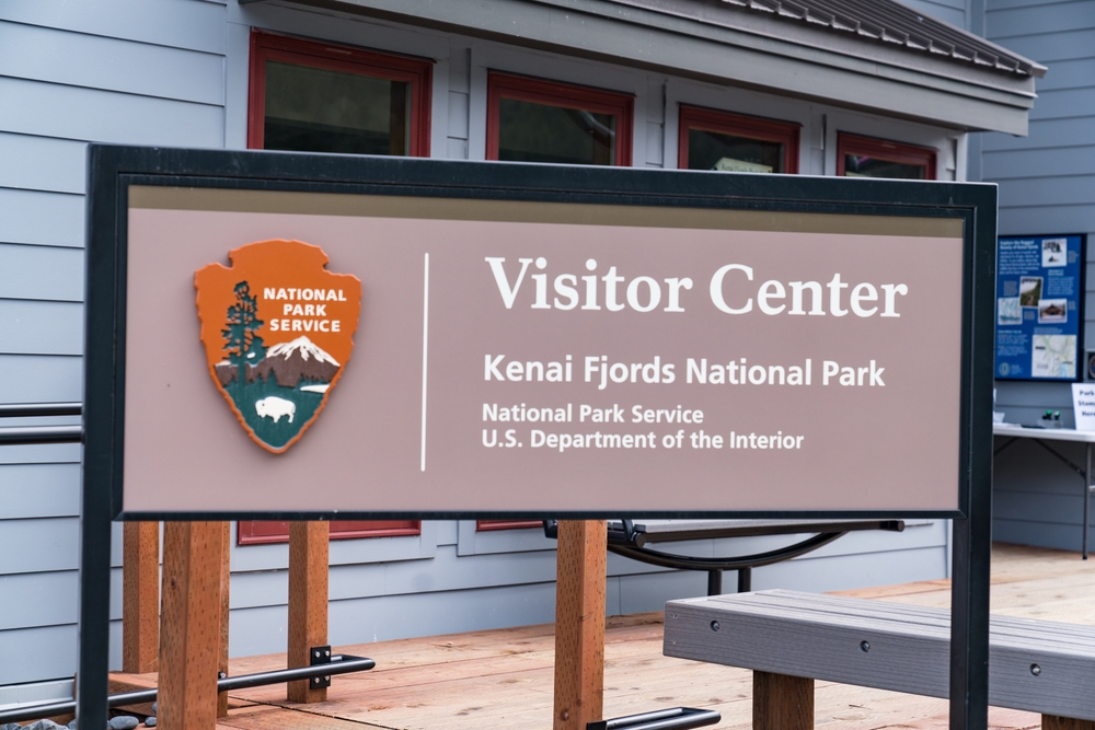sign board saying Visitor Center Kenai Fjords National Park
