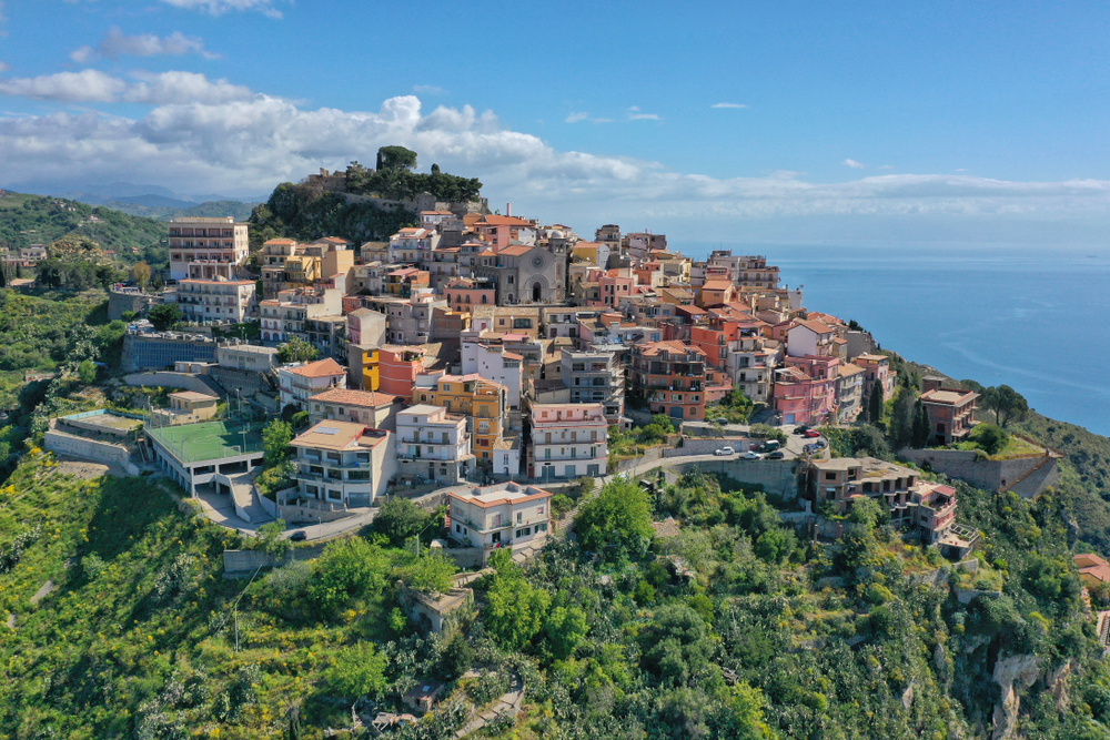 aerial view of a mountain village things to do in taormina