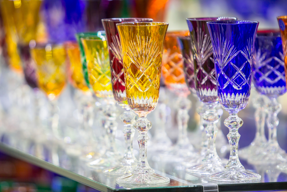 bohemian crystal glasses in different colors