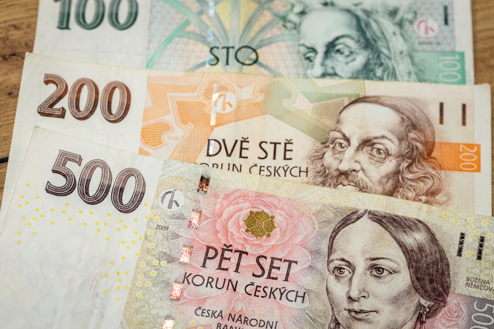 czech money 500 200 and 100 notes traveling to prague