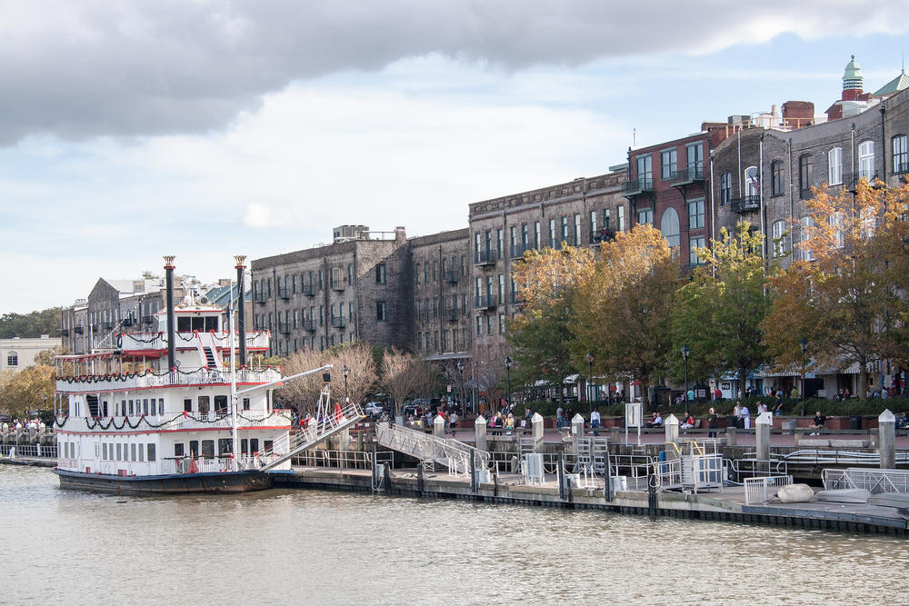 river boat ferry docked with christmas decor christmas in savannah