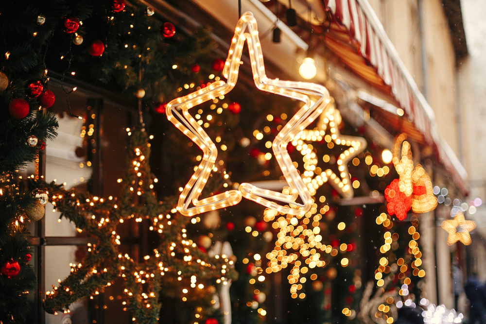 golden star and christmas decorations