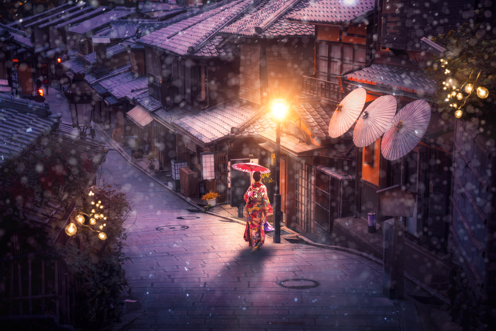 japanese girl walking on a street