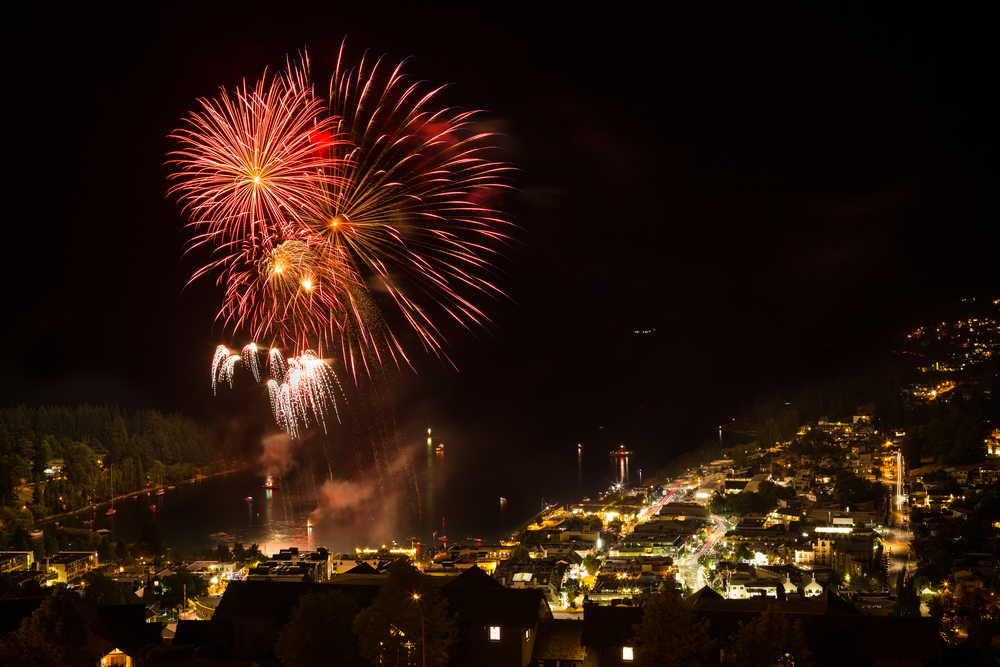 fireworks over a city