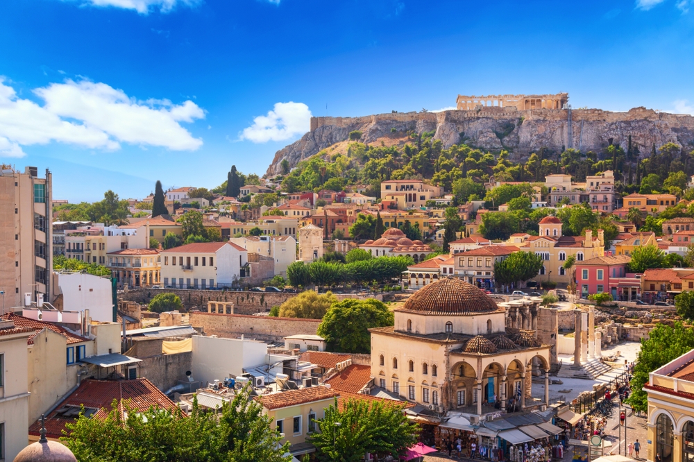 view of greek city traveling to greece