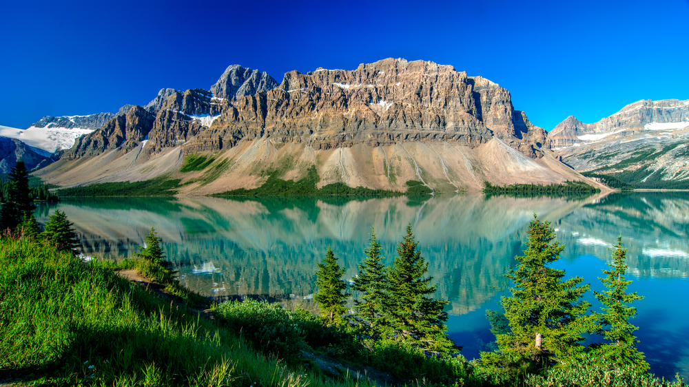 clear lake with mountains in the backdrop