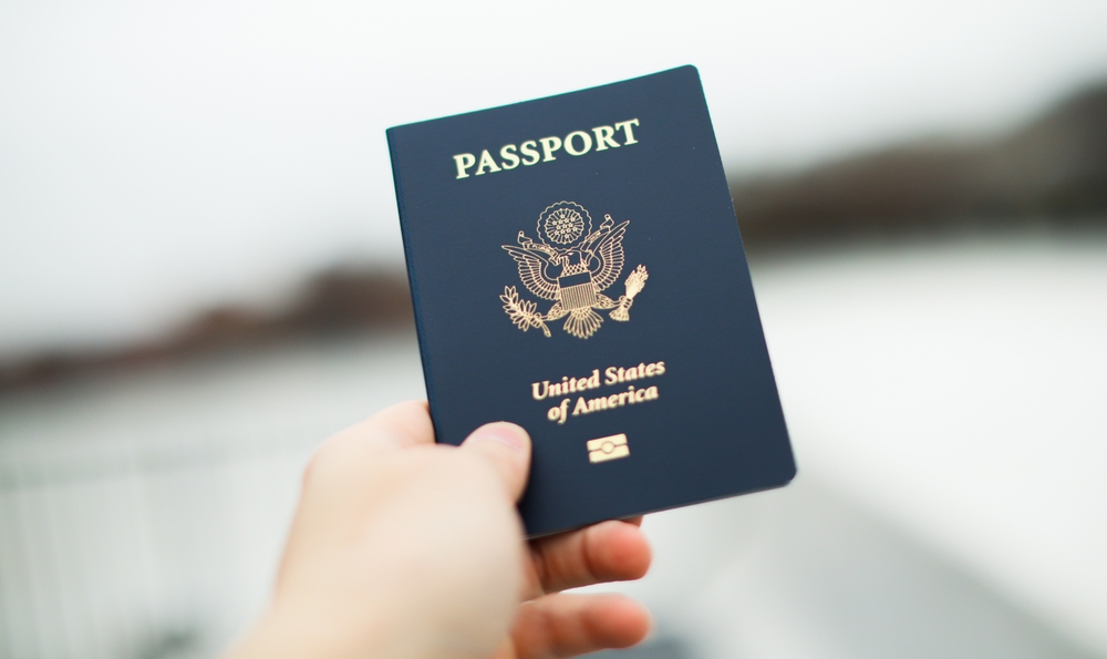 close up of USA passport traveling to italy
