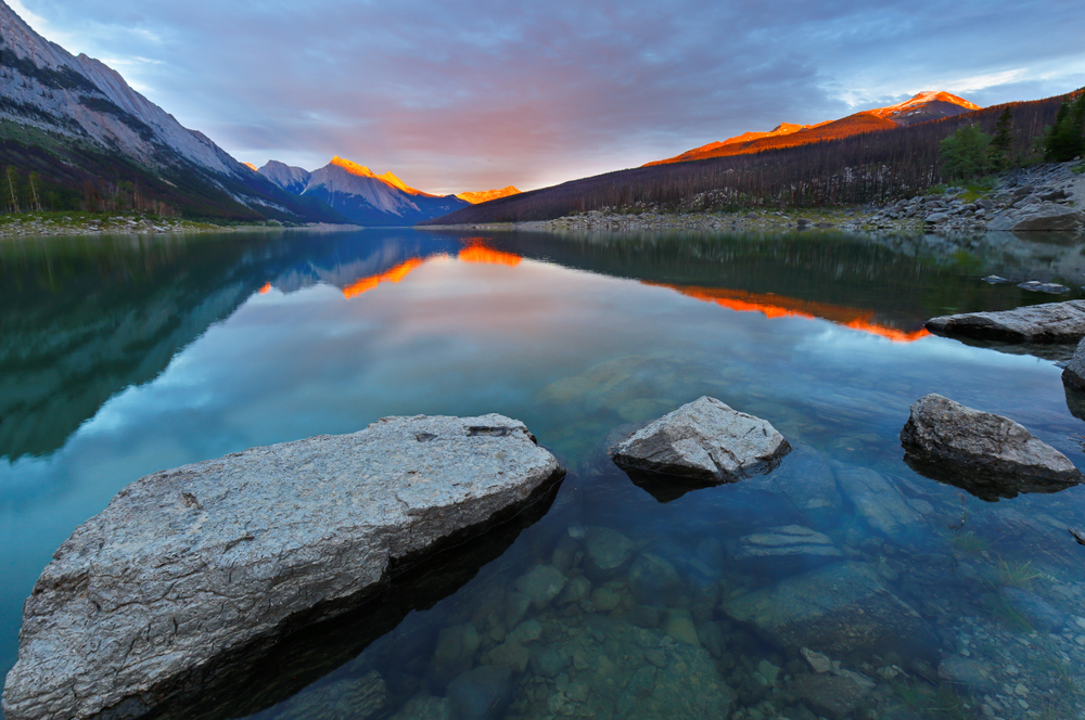 sunset reflecting on a lake things to do in jasper