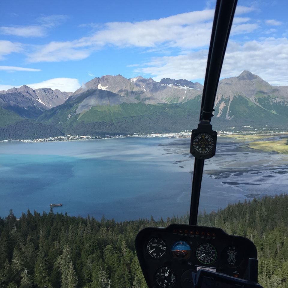 View from a helicopter of Resurrection Bay and mountains taken on my Alaska itinerary.