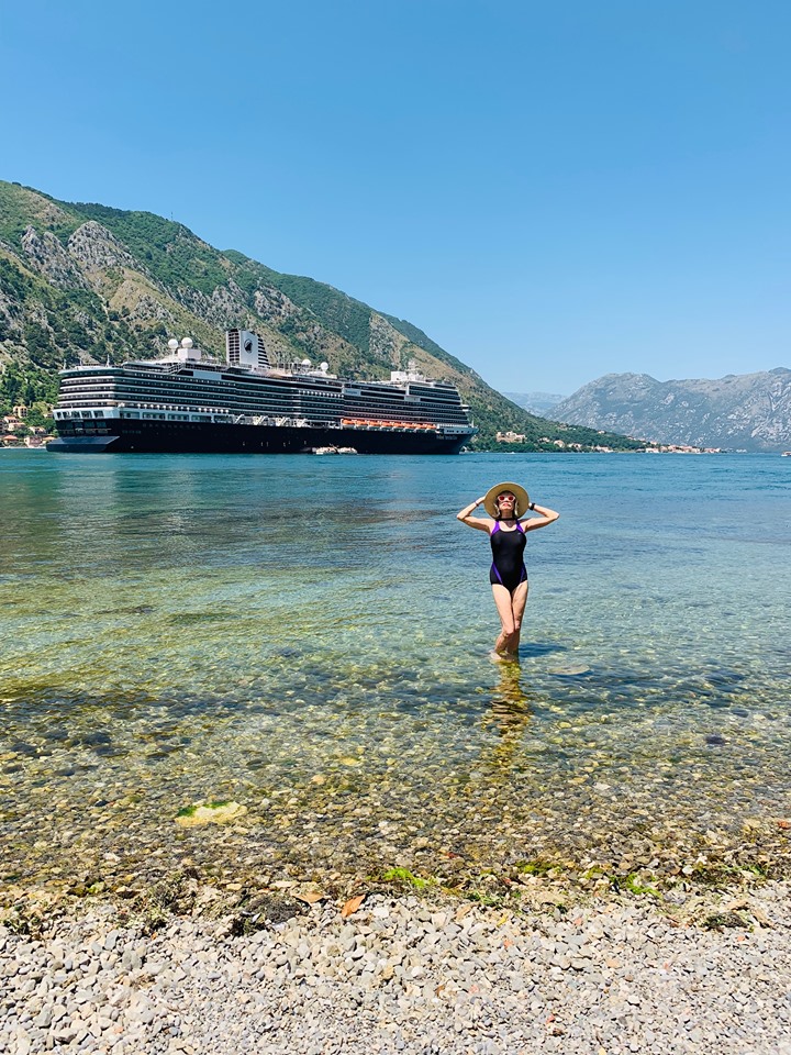 Holland America Mediterranean Konindsdam docked in the Bay of Kotor.