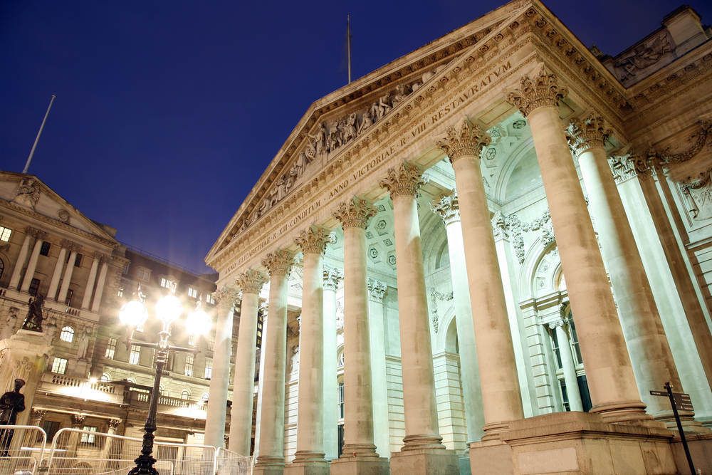 One of the hidden gems in London, the Royal Exchange at night.
