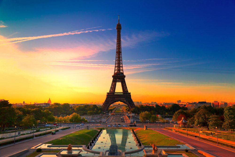 The Eiffel Tower at sunset