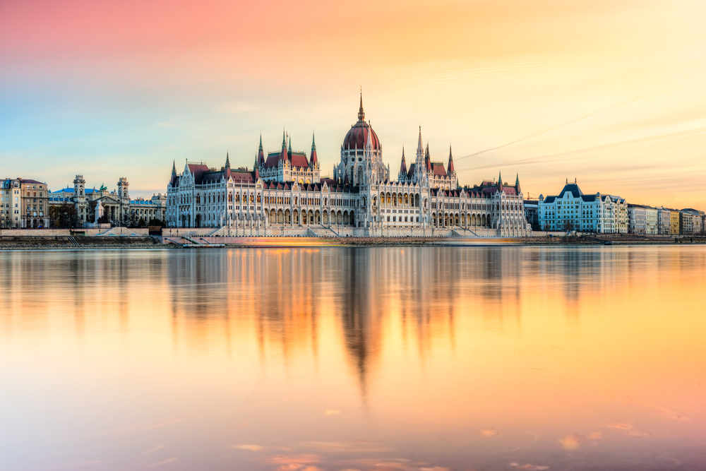Hungarian Parliament Building in the sunset