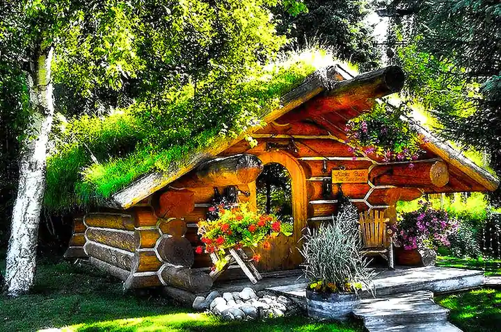This is a cute Alaskan Airbnb in Talkeetna that looks exactly like a Hobbit House!