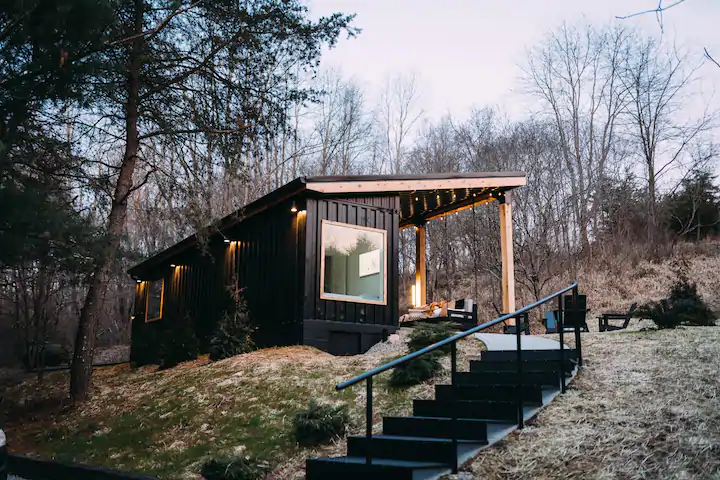 Beautiful black shipping container on high hill