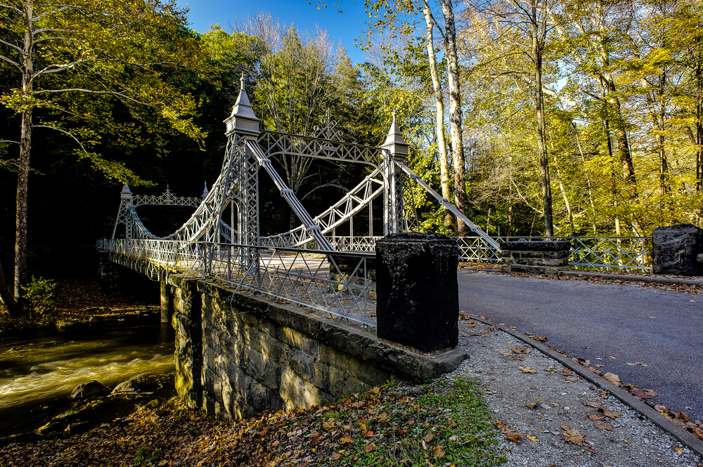 visiting the opulent suspension bridge is one of the cool things to do in Mill Creek park