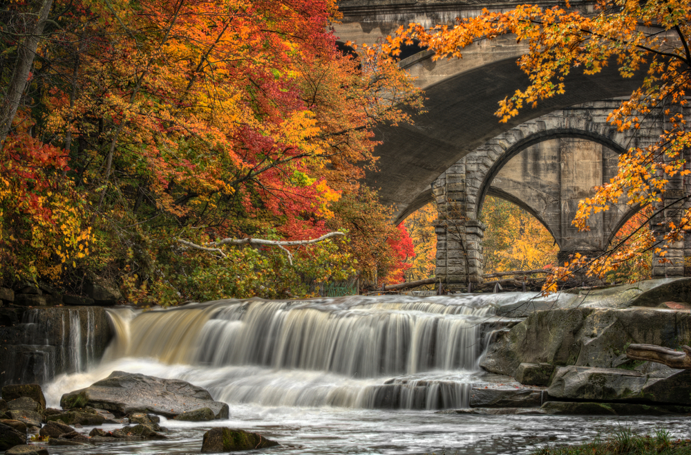 Berea Falls, located outside Cleveland shows off spectacular Ohio fall foliage!