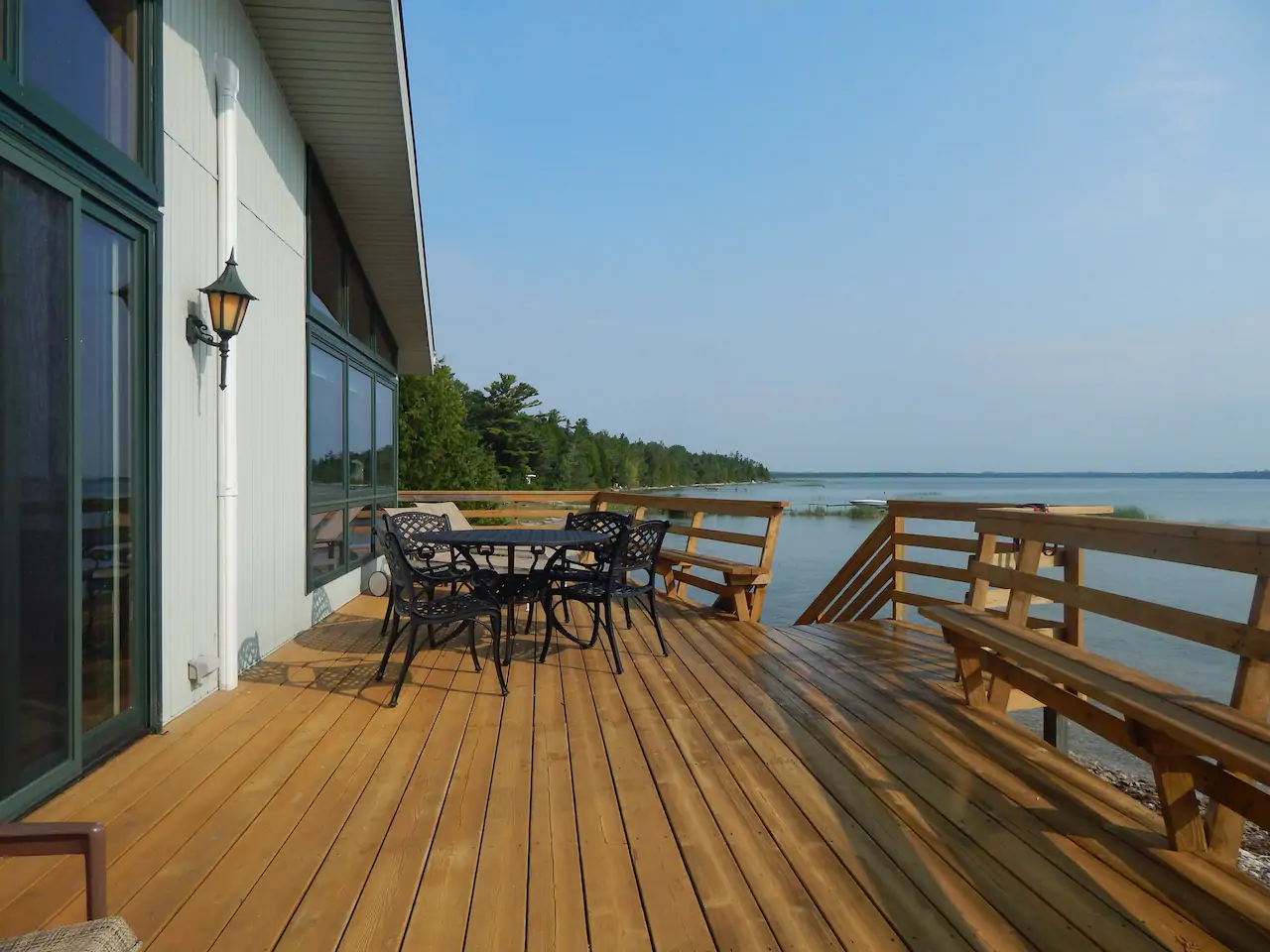 Beautiful wooden deck overlooking Lake Michigan in Bailey's Harbor, WI.