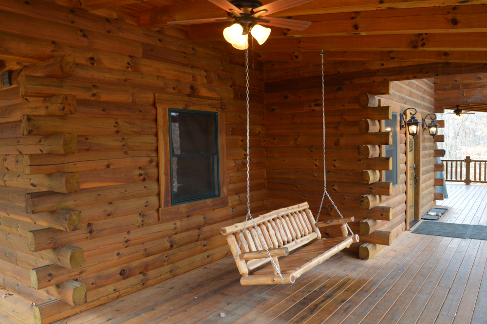 porch swing of log cabin