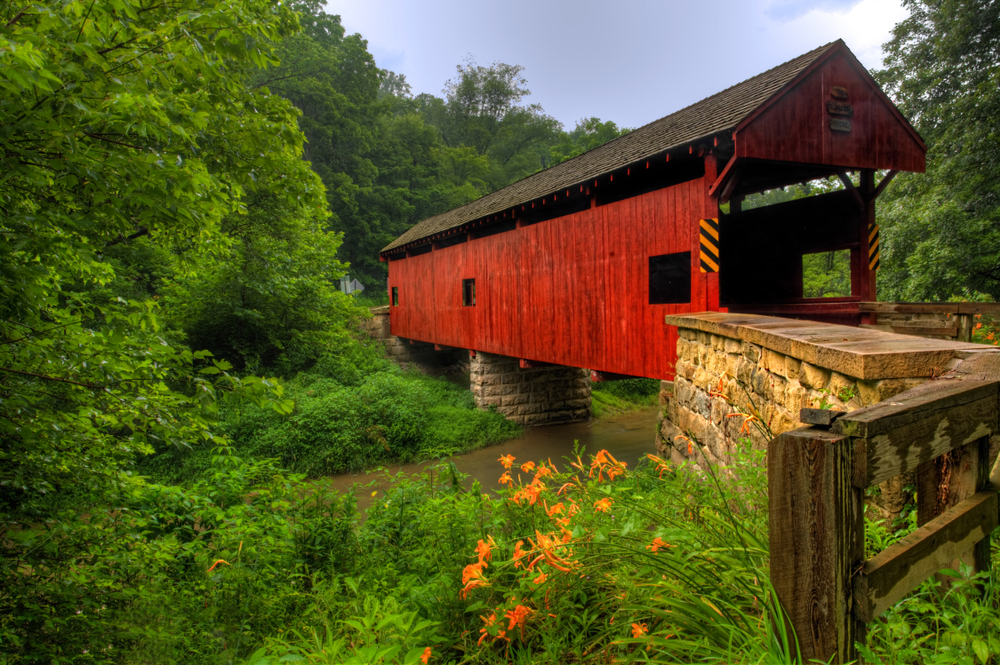 Best Pennsylvania Airbnb, a lovely red covered bridge in Pennsylvania