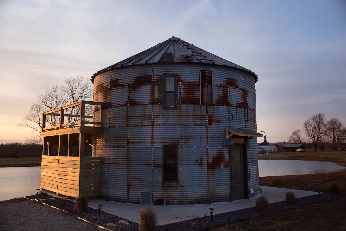 Shabby chic and rusting industrial-style silo one of the best Airbnbs in Missouri.