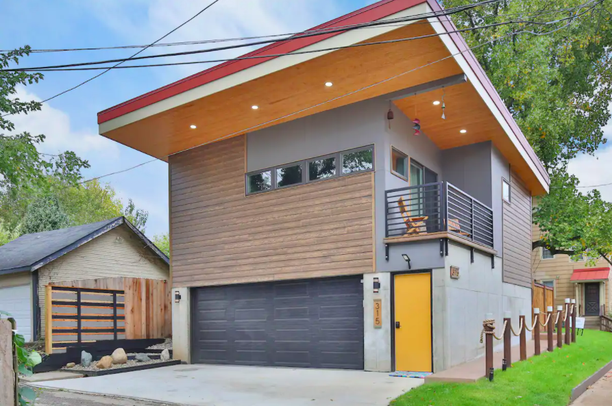 gray cement and wood exterior best Airbnbs in Columbus
