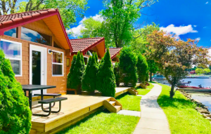 rows of adorable orange cabins in Pennsylvania