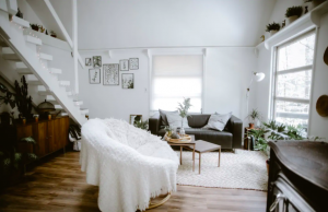 living room with cozy blankets