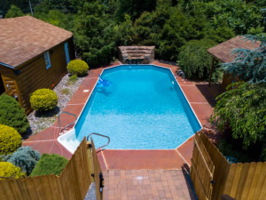 aerial view of cabin with a pool cabins in Pennsylvania