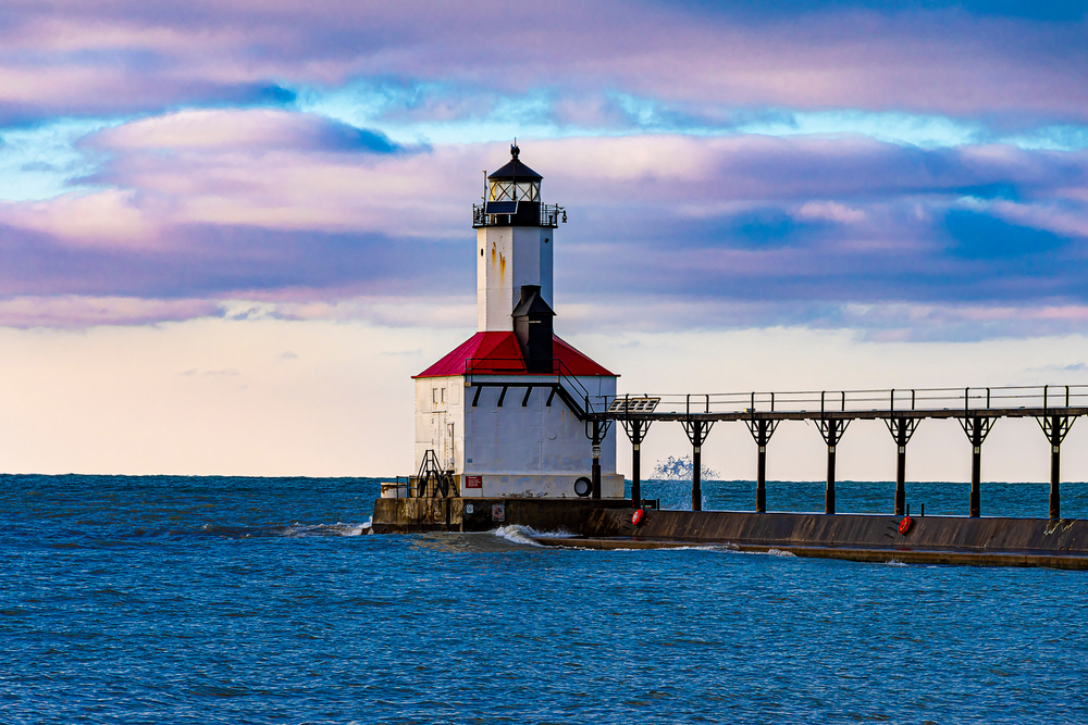 A lighthouse on Lake Michigan in Michigan City Indiana