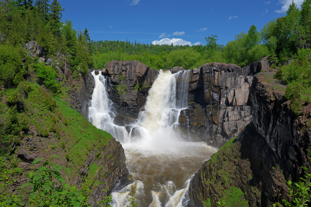 A large waterfall in Grand Portage Minnesota