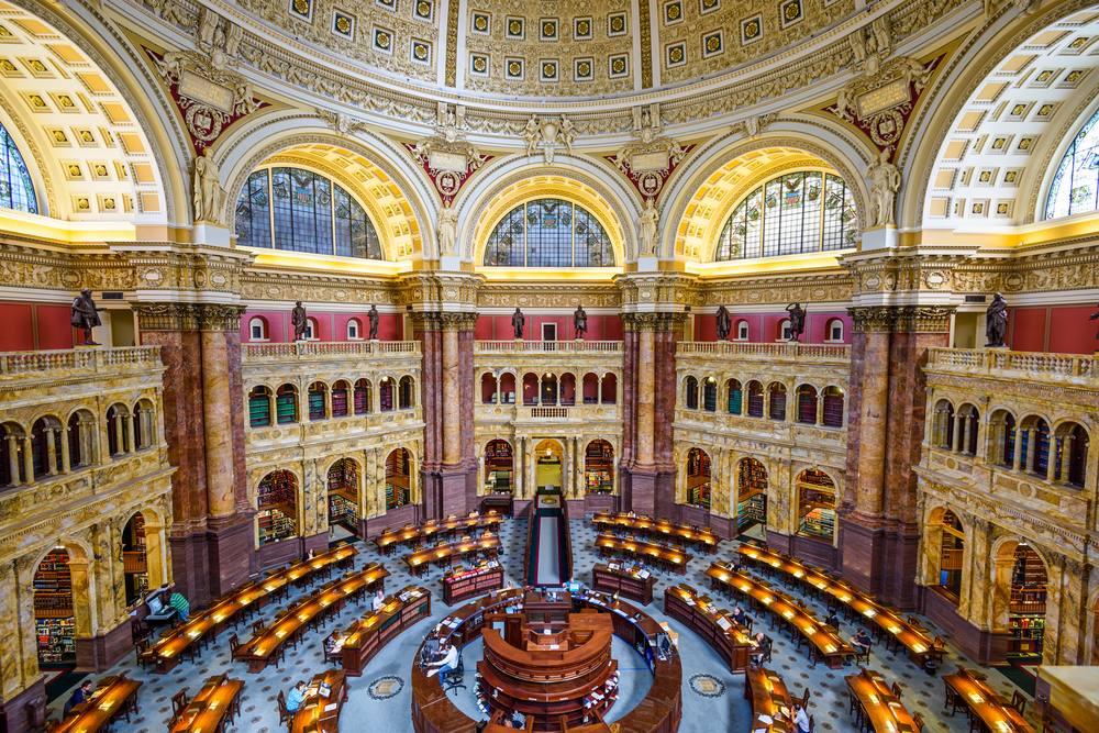 View looking down into the research room at the Library of Congress.