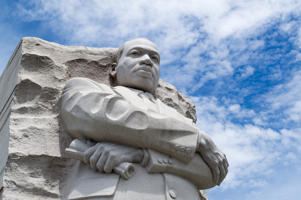 .Stone carving of Martin Luther King with blue sky. A very humbling sight in Washington DC