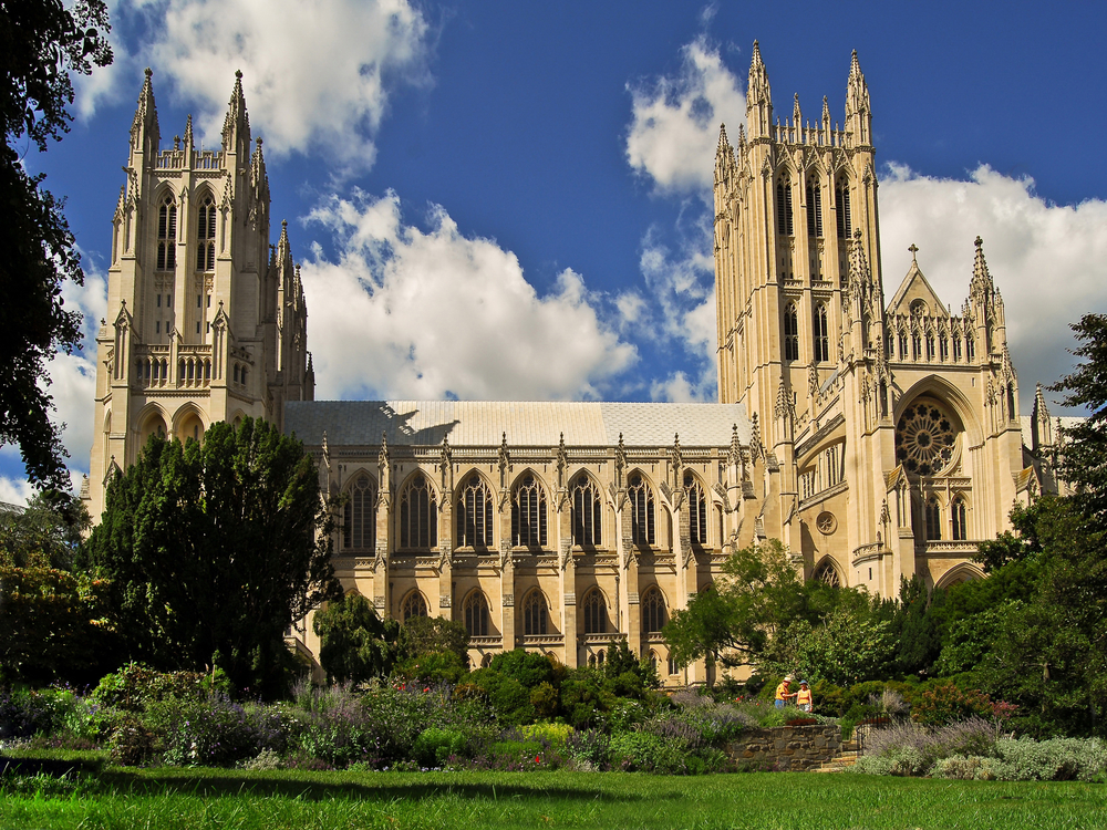 Gothic - inspired church with ornate architecture and stained glass windows. One of the best locations in Washington DC to visit.