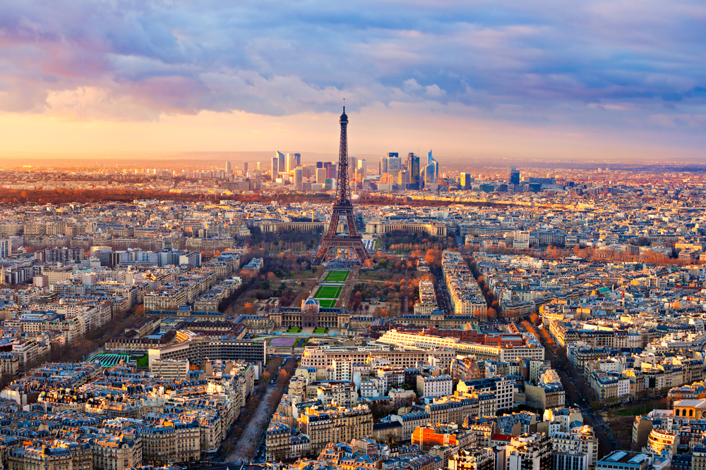 Sunset views in Paris as seen from the Montparnasse Tower.