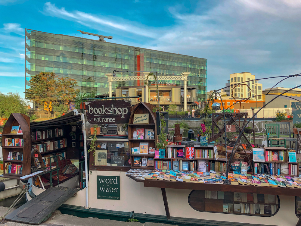 Wooden boat with many books on display.. One of the coolest hidden gems in London