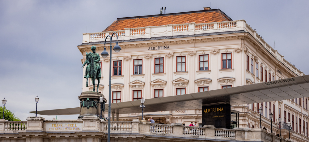 The front exterior of the Albertina, a famous museum in Vienna