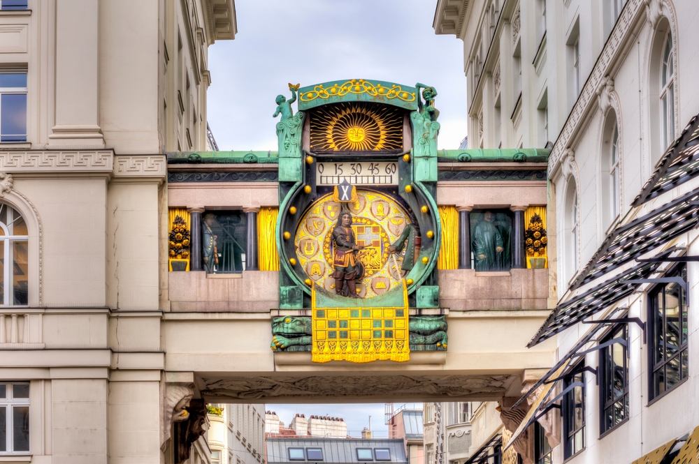 The ancient anker clock in the historic city center of Vienna