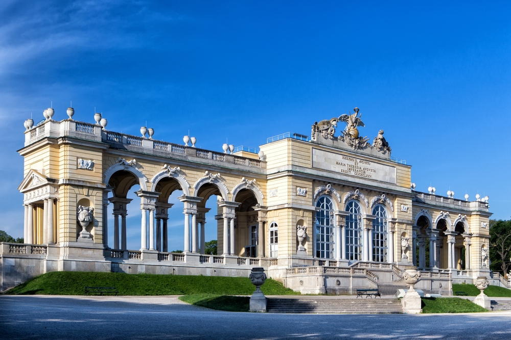 The exterior of the Cafe Gloriette, a famous cafe on the grounds of Shonbrunn Palace in Vienna