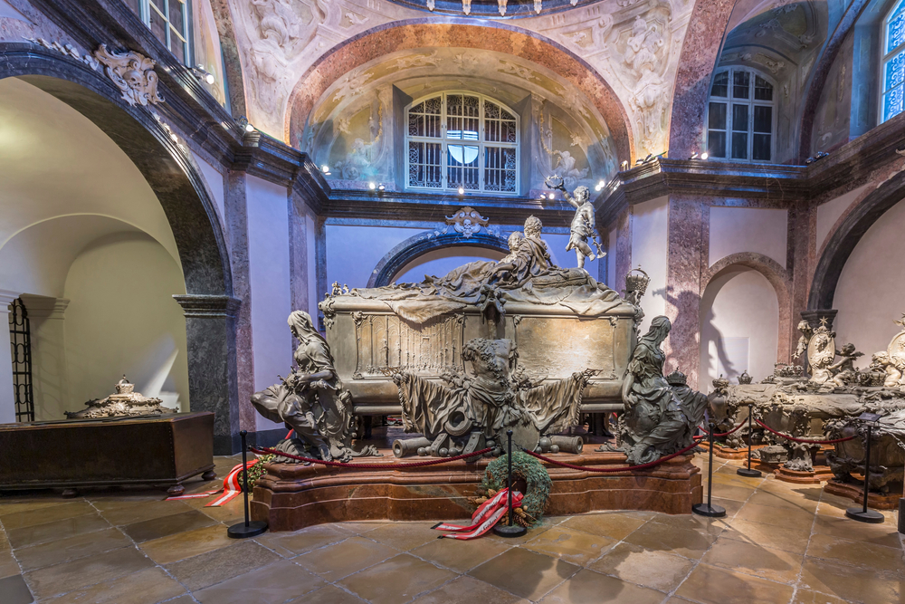 One of the many sarcophagi inside the Imperial crypt, one of the many things to do in Vienna